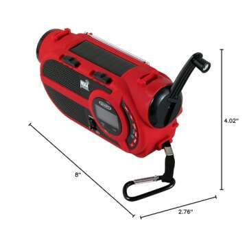 JENSEN JEP-650 Portable Digital AM/FM Weather Radio with Weather Alert, Flashlight, and 4-Way Charging, Red, JEP-650