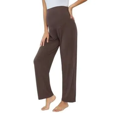 Joyaria Pregnancy Pants Over The Belly Support Comfy Stretchy High Waist Maternity Pajama Pants(Chocolate, XX-Large)