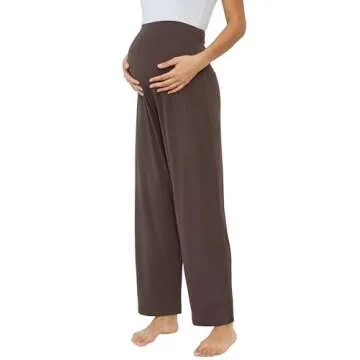 Joyaria Pregnancy Pants Over The Belly Support Comfy Stretchy High Waist Maternity Pajama Pants(Chocolate, XX-Large)