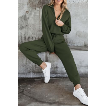 PRETTYGARDEN Women's 2 Piece Sweater Set Pullover Zip Up Sweatshirt Jogger Sweatpants Tracksuit Casual Outfit