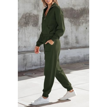 PRETTYGARDEN Women's 2 Piece Sweater Set Pullover Zip Up Sweatshirt Jogger Sweatpants Tracksuit Casual Outfit