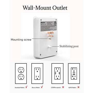 Huntkey Multi Plug Outlet 3 USB Ports 3.4 Amp with Phone Cradle, 6 AC Surge Protector Outlet 1080 Joules for Bathroom Dorm Room Office