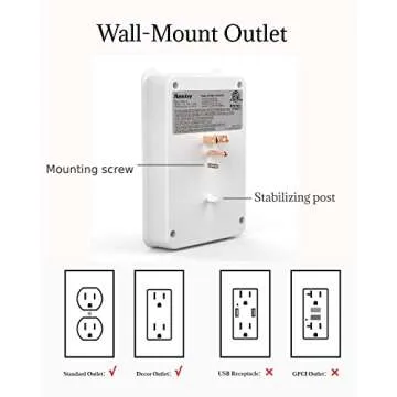 Huntkey Multi Plug Outlet 3 USB Ports 3.4 Amp with Phone Cradle, 6 AC Surge Protector Outlet 1080 Joules for Bathroom Dorm Room Office