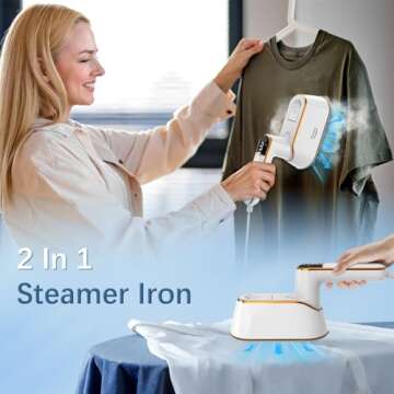 Portable Travel Steamer Iron for Clothes with LCD Display - 4 Mode Handheld Mini Clothing Steam Iron, 1200W Small Garment Steamer, Hand Held Fabric Steamer for Home, Dorm, Travel (120V ONLY)(White)