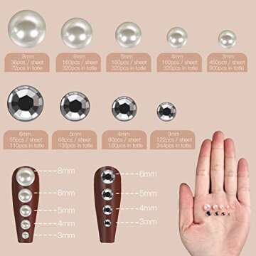Teenitor 2582Pcs Hair Pearls Hair Gems Face Gems, Hair Pearls Stick On, Hair Face Jewels Face Hair Gems 3/4/5/6/8mm Hair Pearls Gems Stick on for Face, Hair, Crafts