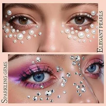 Teenitor 2582Pcs Hair Pearls Hair Gems Face Gems, Hair Pearls Stick On, Hair Face Jewels Face Hair Gems 3/4/5/6/8mm Hair Pearls Gems Stick on for Face, Hair, Crafts