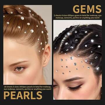 Teenitor 2582Pcs Hair Pearls Hair Gems Face Gems, Hair Pearls Stick On, Hair Face Jewels Face Hair Gems 3/4/5/6/8mm Hair Pearls Gems Stick on for Face, Hair, Crafts