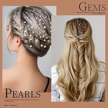 Teenitor 2582Pcs Hair Pearls Hair Gems Face Gems, Hair Pearls Stick On, Hair Face Jewels Face Hair Gems 3/4/5/6/8mm Hair Pearls Gems Stick on for Face, Hair, Crafts