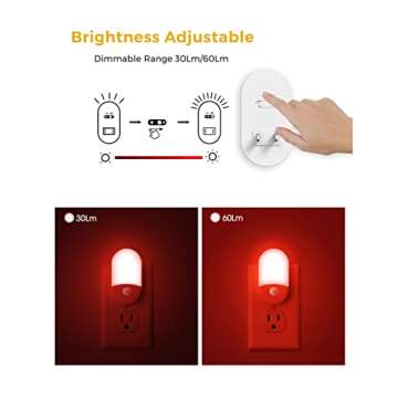 L LOHAS LED Red Night Light Plug in, Motion Sensor Night Light for Kids, Adjustable Brightness, Red ...