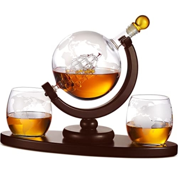 Whiskey Decanter Globe Set with Glasses - 850ml