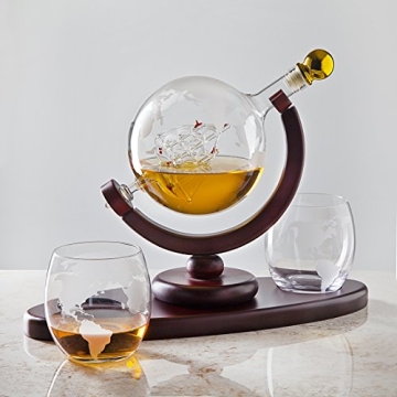 Whiskey Decanter Globe Set with Glasses - 850ml