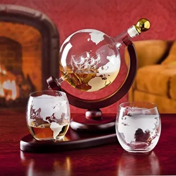 Whiskey Decanter Globe Set with Glasses - 850ml