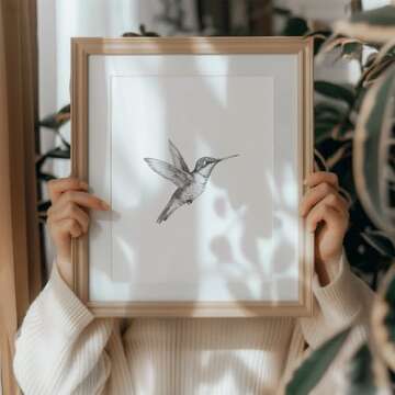 uniro Vintage Wall Art Prints Farmhouse Decor Hummingbird Sketch Canvas Oil Painting Black and White...