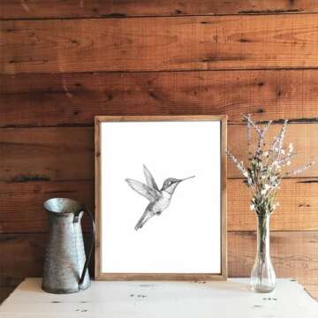 uniro Vintage Wall Art Prints Farmhouse Decor Hummingbird Sketch Canvas Oil Painting Black and White Bird Neutral Vintage Artwork Pictures for Bedroom Living Room Decor (8" x 10"-UNFRAMED)