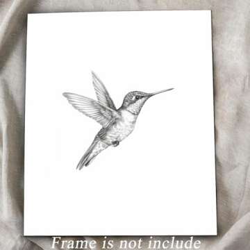 uniro Vintage Wall Art Prints Farmhouse Decor Hummingbird Sketch Canvas Oil Painting Black and White Bird Neutral Vintage Artwork Pictures for Bedroom Living Room Decor (8" x 10"-UNFRAMED)
