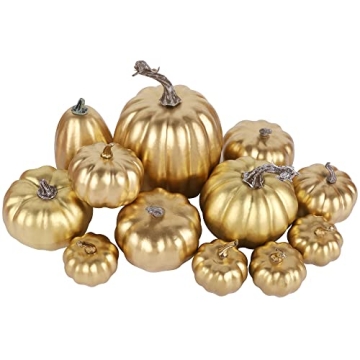 winemana Gold Pumpkins for Fall Decor - 12 Pack Assorted Sizes