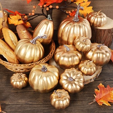 winemana Gold Pumpkins for Fall Decor - 12 Pack Assorted Sizes