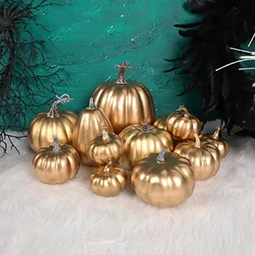 winemana Gold Pumpkins for Fall Decor - 12 Pack Assorted Sizes
