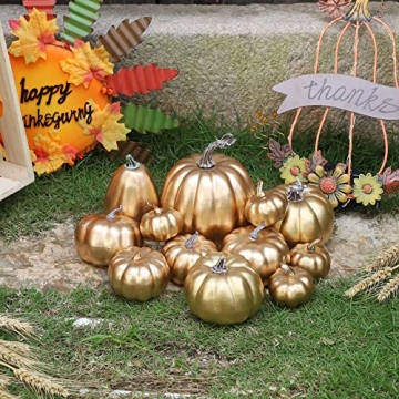 winemana Gold Pumpkins for Fall Decor - 12 Pack Assorted Sizes