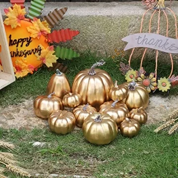 winemana Gold Pumpkins for Fall Decor - 12 Pack Assorted Sizes
