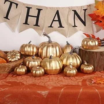 winemana Gold Pumpkins for Fall Decor - 12 Pack Assorted Sizes
