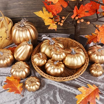winemana Gold Pumpkins for Fall Decor - 12 Pack Assorted Sizes