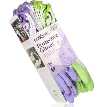 COOLJOB 6 Pairs Gardening Gloves for Women Ladies, Breathable Rubber Coated for Yard Garden, Outdoor Indoor Protective Work, Medium Size, Lavender Purple & Apple Green