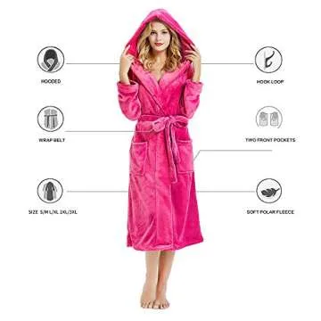 HEARTNICE Womens Hooded Fleece Robe, Soft Plush Bathrobe for Womens, Fluffy Cute Long House Coat (Rose Hooded, L/XL)