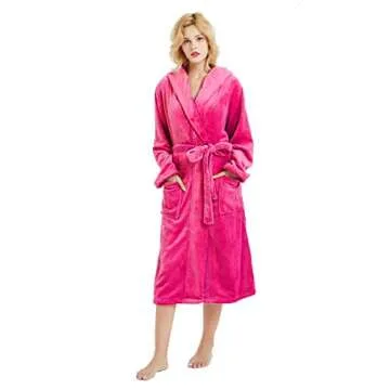HEARTNICE Womens Hooded Fleece Robe, Soft Plush Bathrobe for Womens, Fluffy Cute Long House Coat (Rose Hooded, L/XL)
