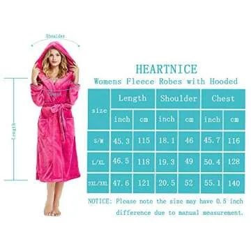 HEARTNICE Womens Hooded Fleece Robe, Soft Plush Bathrobe for Womens, Fluffy Cute Long House Coat (Rose Hooded, L/XL)