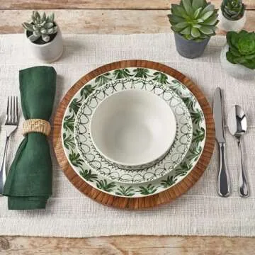 Fitz and Floyd Sicily Green 12 Piece Dinnerware Plate Bowl Set, Service for 4