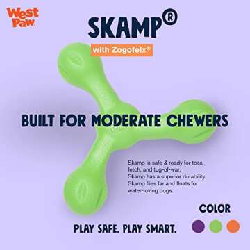 WEST PAW Zogoflex Air Skamp Tug-of-War Stick Dog Chew Toy – Hollow, Squishy Interactive Toy for Dogs, Puppies – for Chewing, Catch, Carry, Fetch, Dishwasher Safe, Latex-Free, Large 8.5", Jungle Green