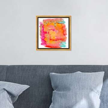 The Oliver Gal Artist Co. Abstract Framed Wall Art Canvas Prints 'New Yorker in Spring' Watercolor Home Décor, 12" x 12", Orange, Pink