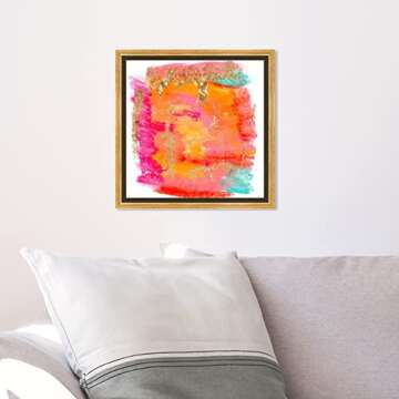 The Oliver Gal Artist Co. Abstract Framed Wall Art Canvas Prints 'New Yorker in Spring' Watercolor Home Décor, 12" x 12", Orange, Pink
