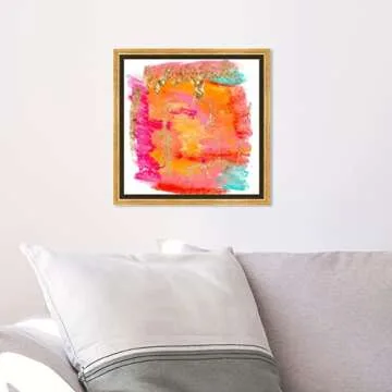 The Oliver Gal Artist Co. Abstract Framed Wall Art Canvas Prints 'New Yorker in Spring' Watercolor Home Décor, 12" x 12", Orange, Pink