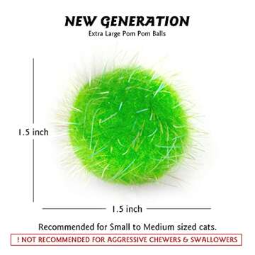 RIMOBUL 20PCS 1.5INCH Extra Large Cat's Favorite Chase Glitter Ball Toy Sparkle Pom Pom Balls