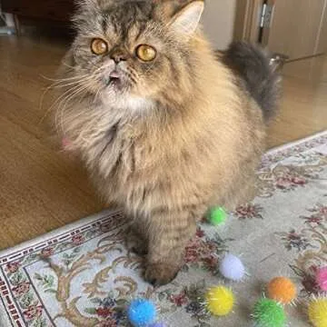 RIMOBUL 20PCS 1.5INCH Extra Large Cat's Favorite Chase Glitter Ball Toy Sparkle Pom Pom Balls
