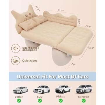 MEEWOO Inflatable Car Air Mattress Bed - SUV Truck Air Mattress Back Seat Camping Bed Thickened Universal Vehicle Sleeping Pad for Travel with Air Pump 2 Pillows (Beige)