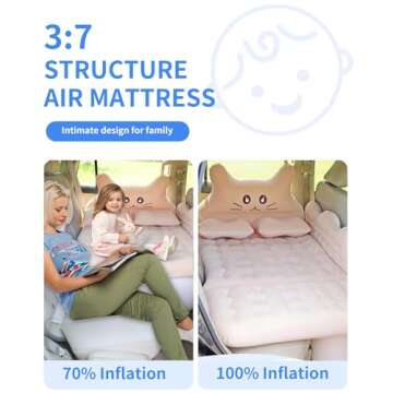 MEEWOO Inflatable Car Air Mattress Bed - SUV Truck Air Mattress Back Seat Camping Bed Thickened Universal Vehicle Sleeping Pad for Travel with Air Pump 2 Pillows (Beige)