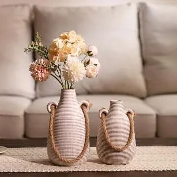 TERESA'S COLLECTIONS Rustic Ceramic Vases for Home Decor, Boho Pottery Vases, Decorative Farmhouse V...