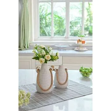 TERESA'S COLLECTIONS Rustic Ceramic Vases for Home Decor, Boho Pottery Vases, Decorative Farmhouse Vase Set for Mantel Decoration, Table, Living Room, Ideal Gifts for Mom,8.7"-Valentine Vase Set of 2