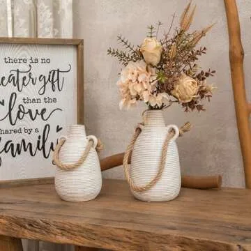 TERESA'S COLLECTIONS Rustic Ceramic Vases for Home Decor, Boho Pottery Vases, Decorative Farmhouse Vase Set for Mantel Decoration, Table, Living Room, Ideal Gifts for Mom,8.7"-Valentine Vase Set of 2