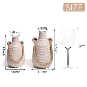 TERESA'S COLLECTIONS Rustic Ceramic Vases for Home Decor, Boho Pottery Vases, Decorative Farmhouse Vase Set for Mantel Decoration, Table, Living Room, Ideal Gifts for Mom,8.7"-Valentine Vase Set of 2