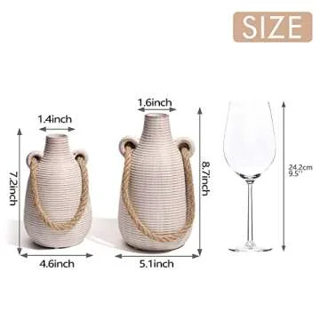 TERESA'S COLLECTIONS Rustic Ceramic Vases for Home Decor, Boho Pottery Vases, Decorative Farmhouse Vase Set for Mantel Decoration, Table, Living Room, Ideal Gifts for Mom,8.7"-Valentine Vase Set of 2