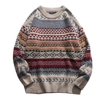 VDWIP Men's Vintage Knit Sweater - Oversized Red Striped Pullover