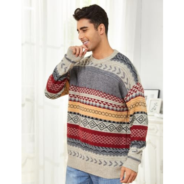 VDWIP Men's Vintage Knit Sweater - Red Striped Pullover