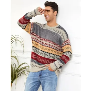 VDWIP Men's Vintage Knit Sweater - Red Striped Pullover