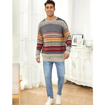 VDWIP Men's Vintage Knit Sweater - Red Striped Pullover