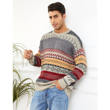 VDWIP Men's Vintage Knit Sweater - Red Striped Pullover