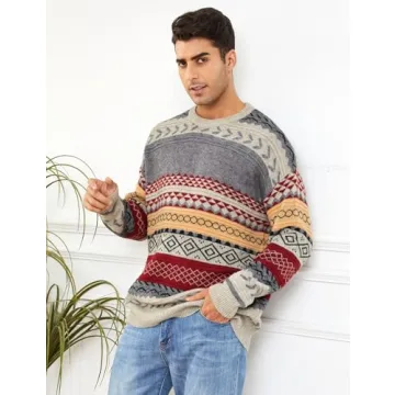 VDWIP Men's Vintage Knit Sweater - Red Striped Pullover